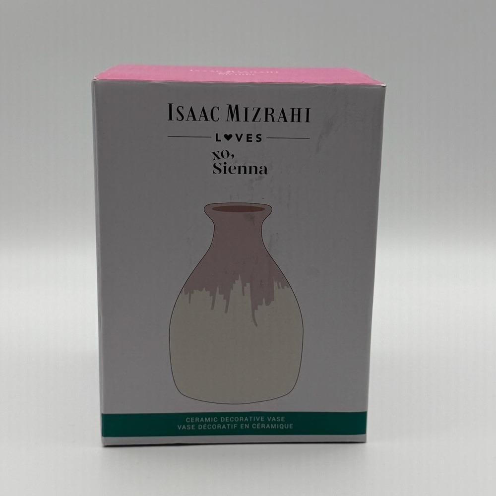 Isaac Mizrahi Loves Xo Sienna Vase Ceramic Pottery Cream Hand Dipped Pink Glaze - Picture 13 of 16
